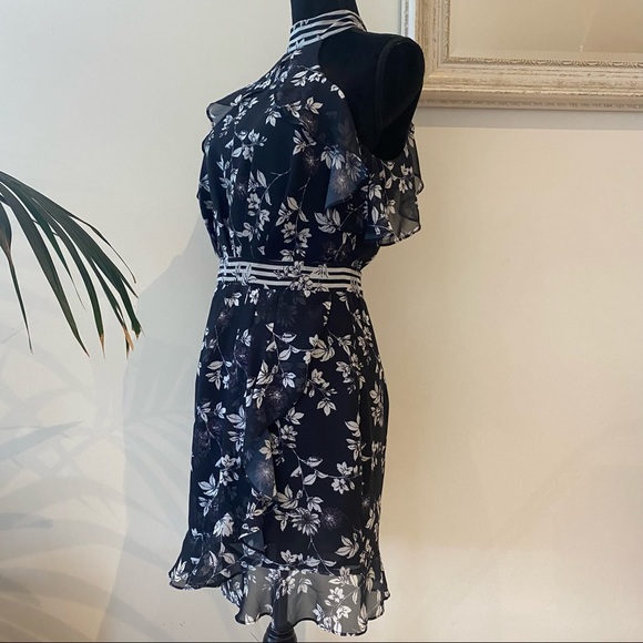 SHEIKE Halter Neck Floral Black Dress Ruffle Detail Elegant Cocktail Striped 8 - Picture 11 of 15